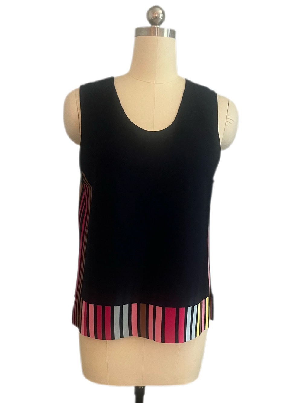 Carlisle Navy Sleeveless Sweater with M Striped Hem and Sides, NWT
